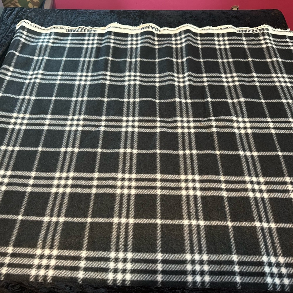 Plaid Black and White Fleece Fabric